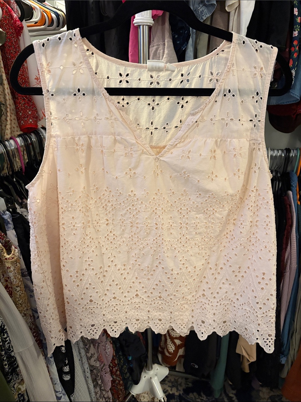 GAP Pale Pink Eyelet V-Neck Sleeveless Top